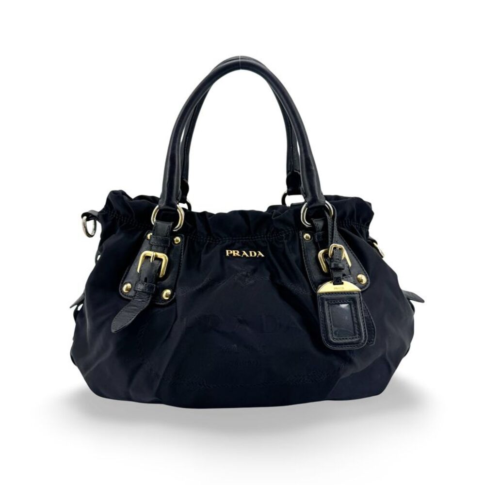 Prada Gaufre Nappa Leather Black Nylon Tote Bag Bag